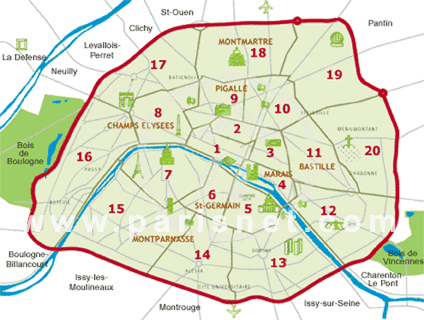 paris arrondissement carte mail